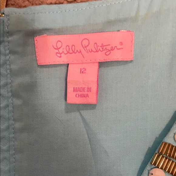 Lilly Pulitzer Aqua Dress with Gold Beaded Neckline - Picture 2 of 3